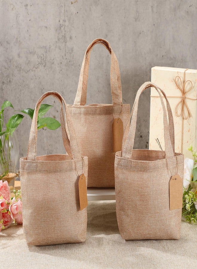 Aliceset 12 Pcs Mini Burlap Gift Bags with Handles Reusable Burlap Tote Bags with Tags Small Wedding Welcome Bridesmaids Jute Bag Bulk for Party Supplies DIY Crafts (6.3 x 6.3 x 2.8 Inch,Light Brown) - Image 3